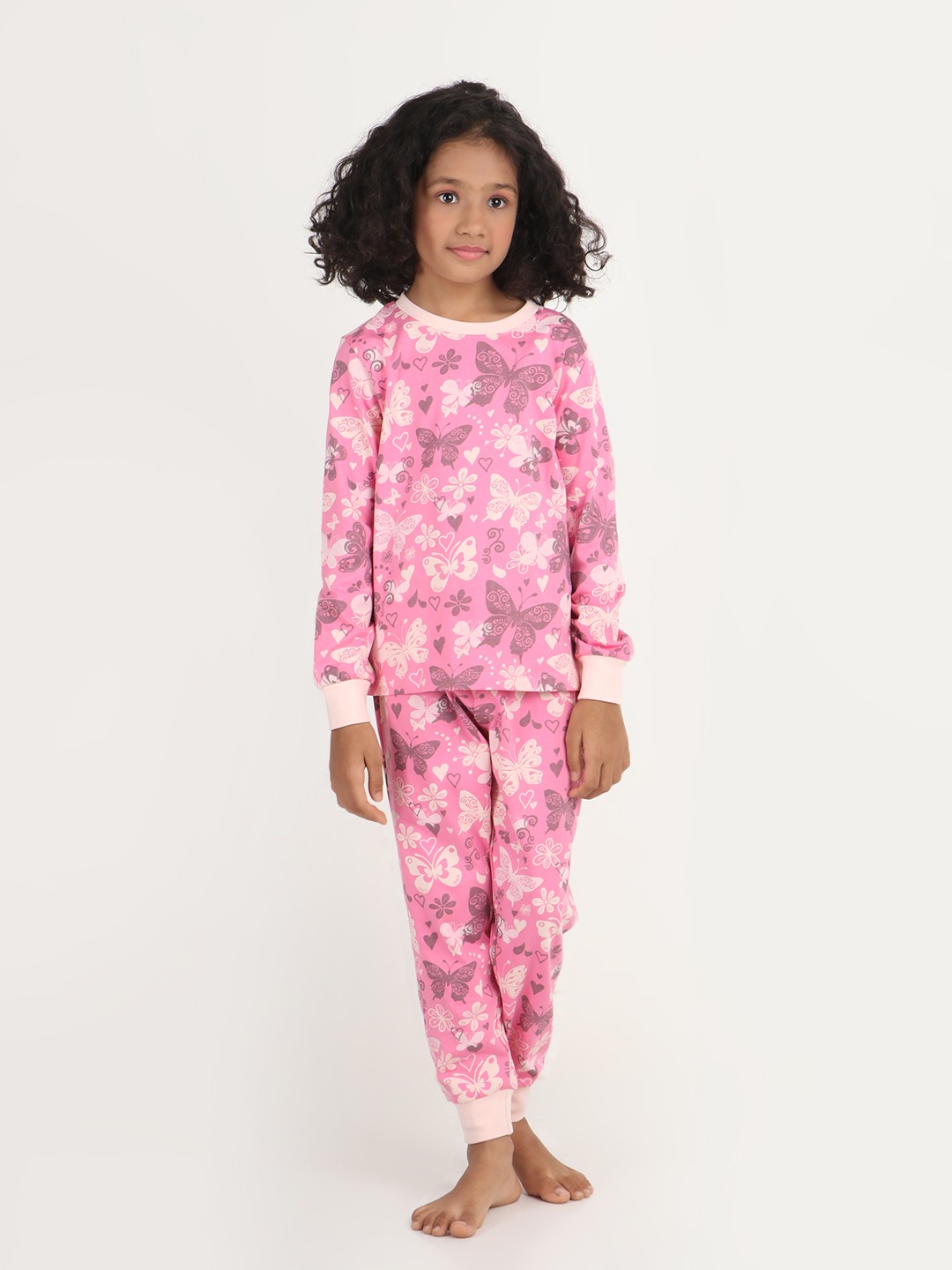Girls 2 piece printed jogger lounge set- Pink