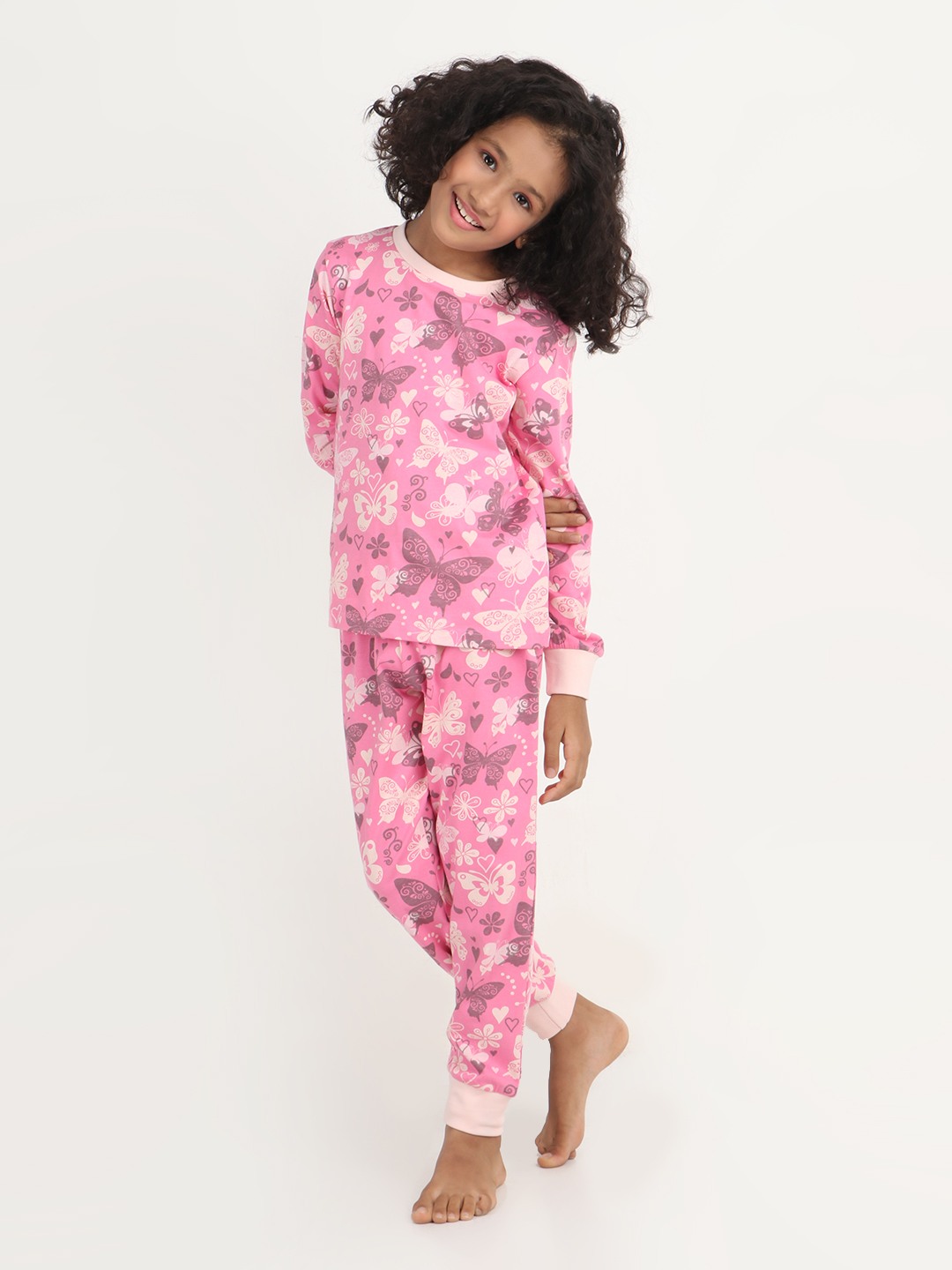Girls 2 piece printed jogger lounge set- Pink