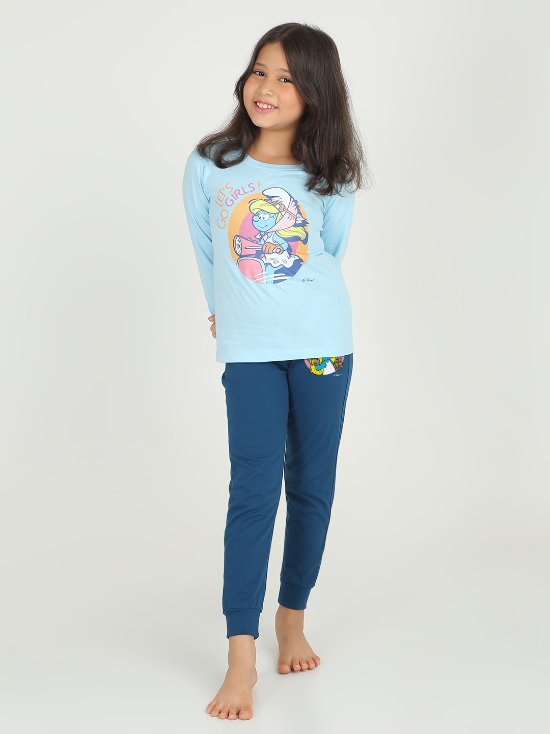 Girls 2 piece printed jogger lounge set- Blue & Navy