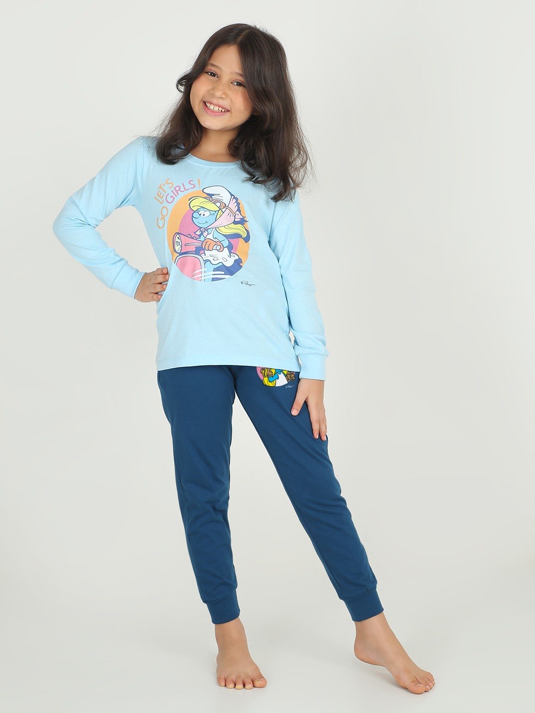 Girls 2 piece printed jogger lounge set- Blue & Navy