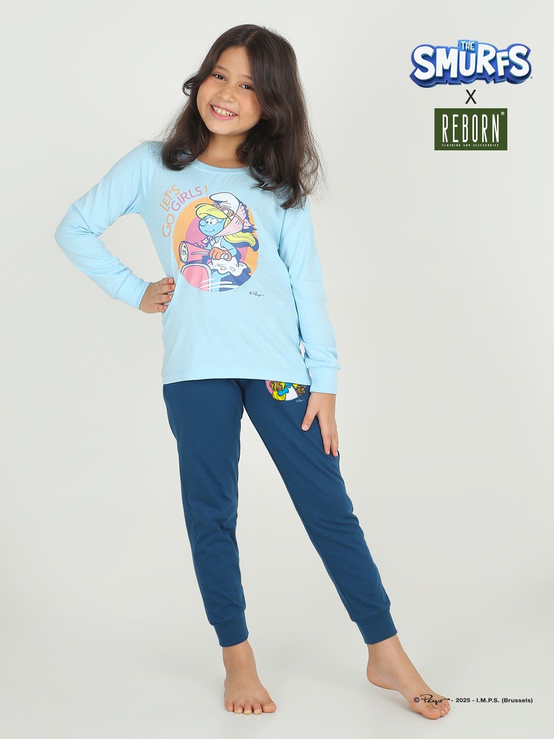 Girls 2 piece printed jogger lounge set- Blue & Navy
