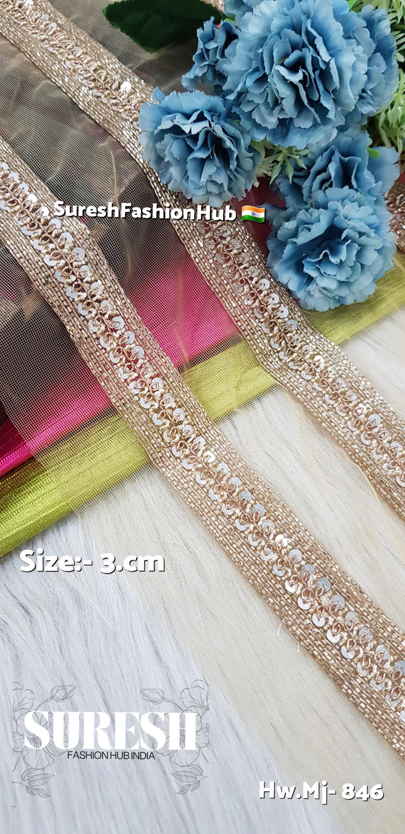 Gold Handmade Embroidered Net Border – Mj-846