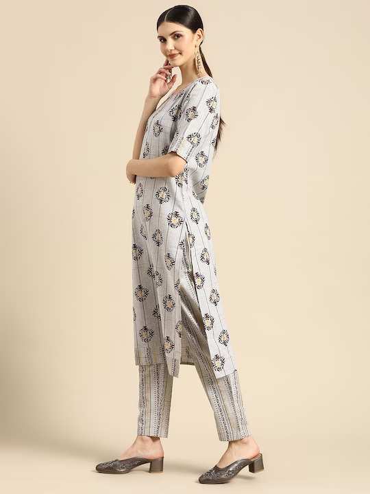 Grey printed Kurta with Trousers