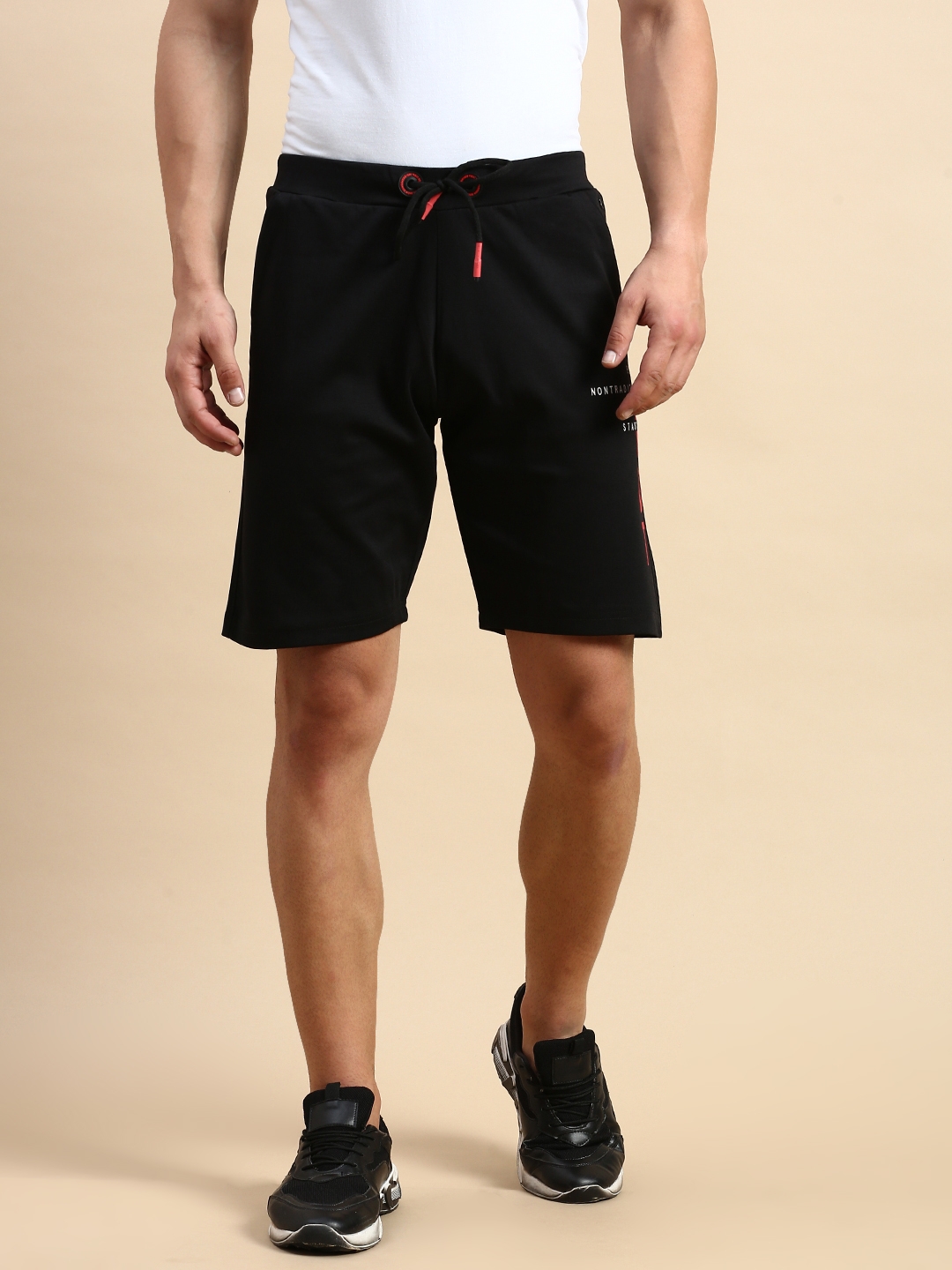 Showoff | SHOWOFF Men's Solid Black Knee Length Regular Shorts 1