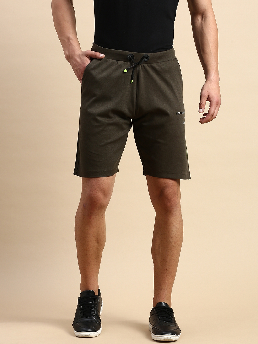 Showoff | SHOWOFF Men's Solid Olive Knee Length Regular Shorts 0
