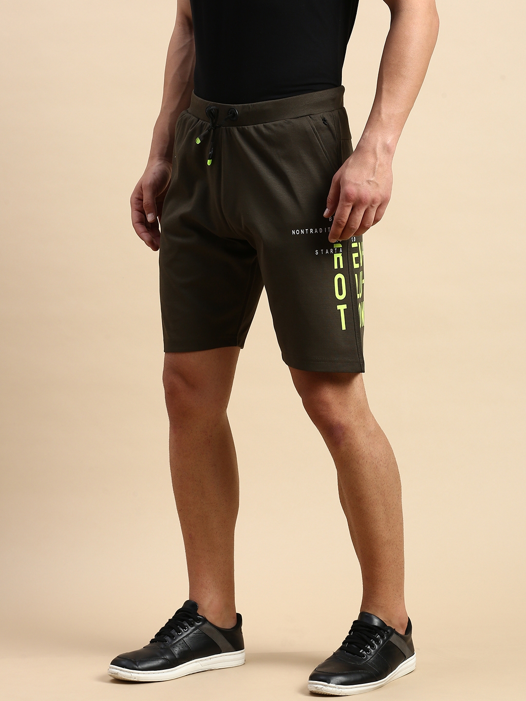 Showoff | SHOWOFF Men's Solid Olive Knee Length Regular Shorts 1