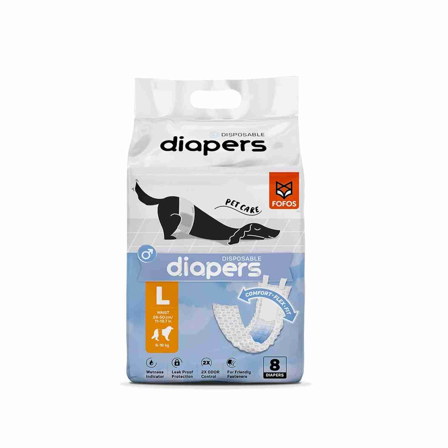FOFOS Diaper Male Dog Large 8Pcs (Waist Size 28-50cm)