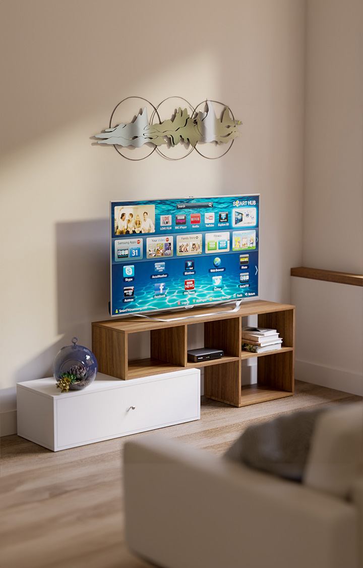 Hacker TV Unit | TV Stand for Living Room | Home Entertainment Unit | TV Console for Bedroom - Leon Teak, 1 Year Warranty
