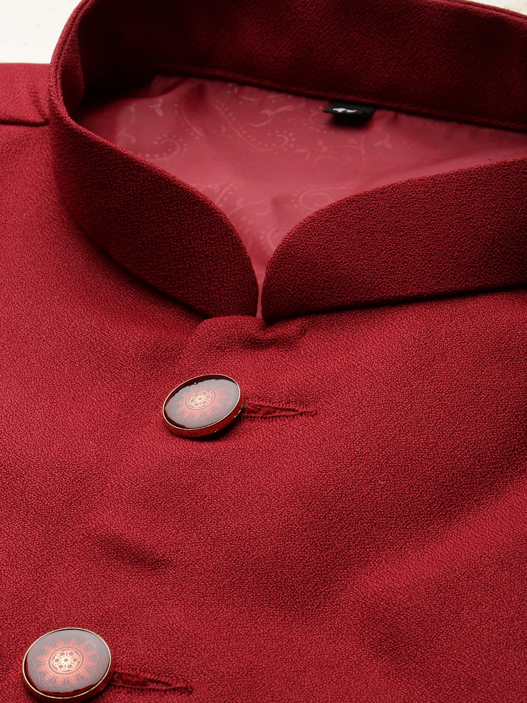 SHOWOFF Men's Solid Mandarin Collar Maroon Nehru Jacket