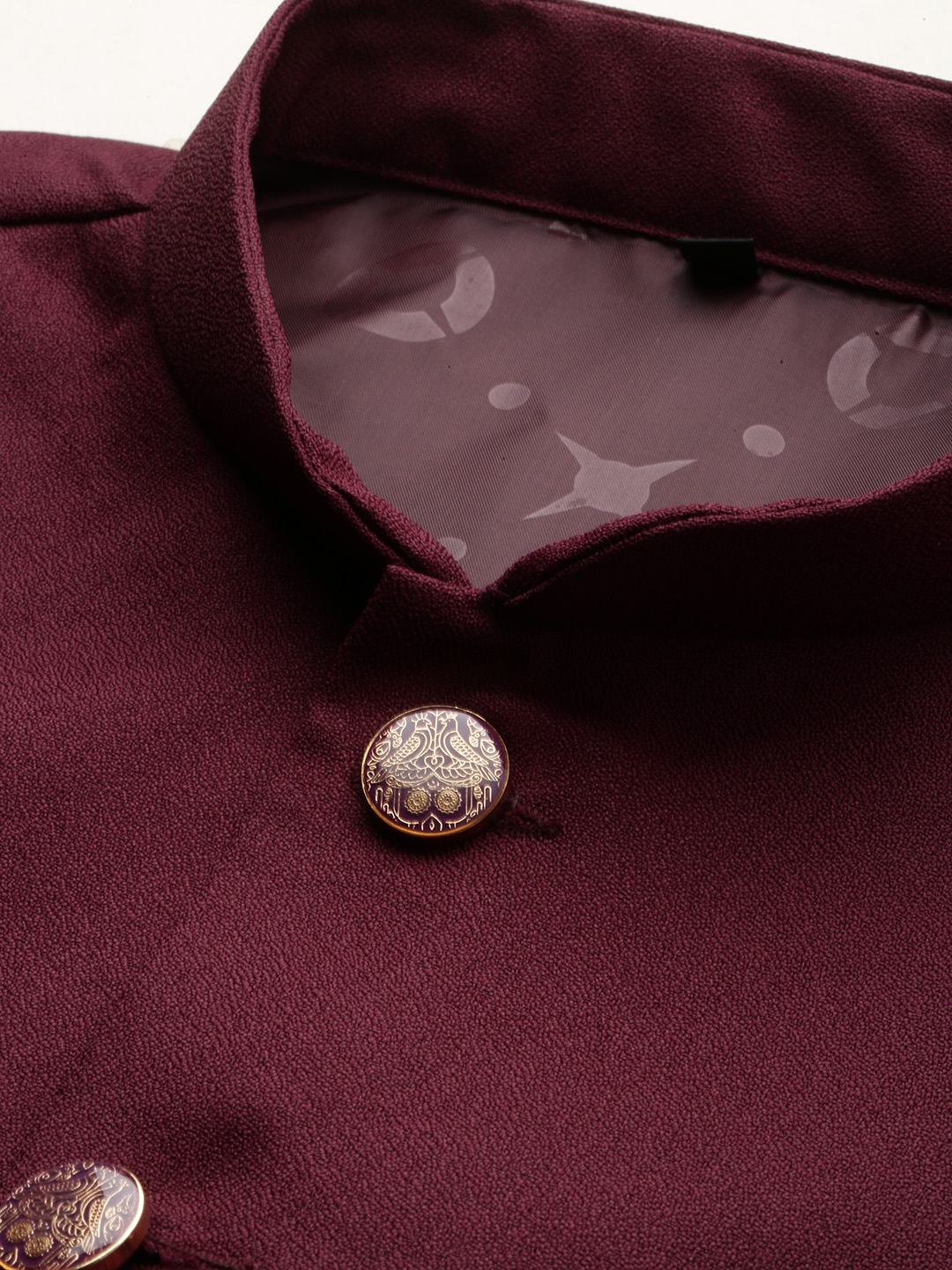 Showoff | SHOWOFF Men's Woven Design Mandarin Collar Burgundy Nehru Jacket 6