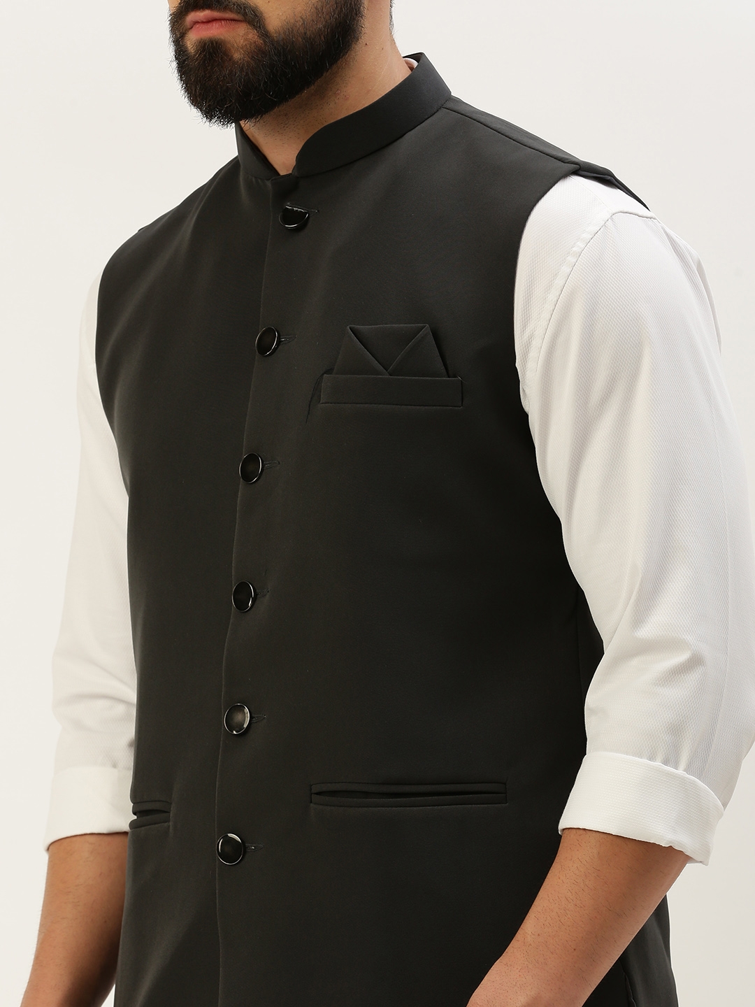 Showoff | SHOWOFF Men's Solid Mandarin Collar Grey Nehru Jacket 5