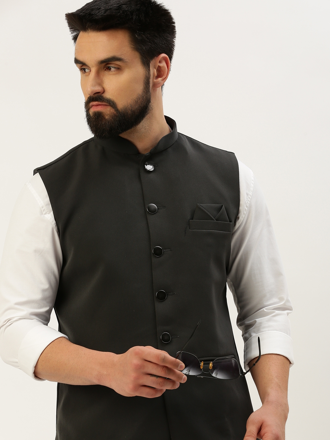 Showoff | SHOWOFF Men's Solid Mandarin Collar Grey Nehru Jacket 0
