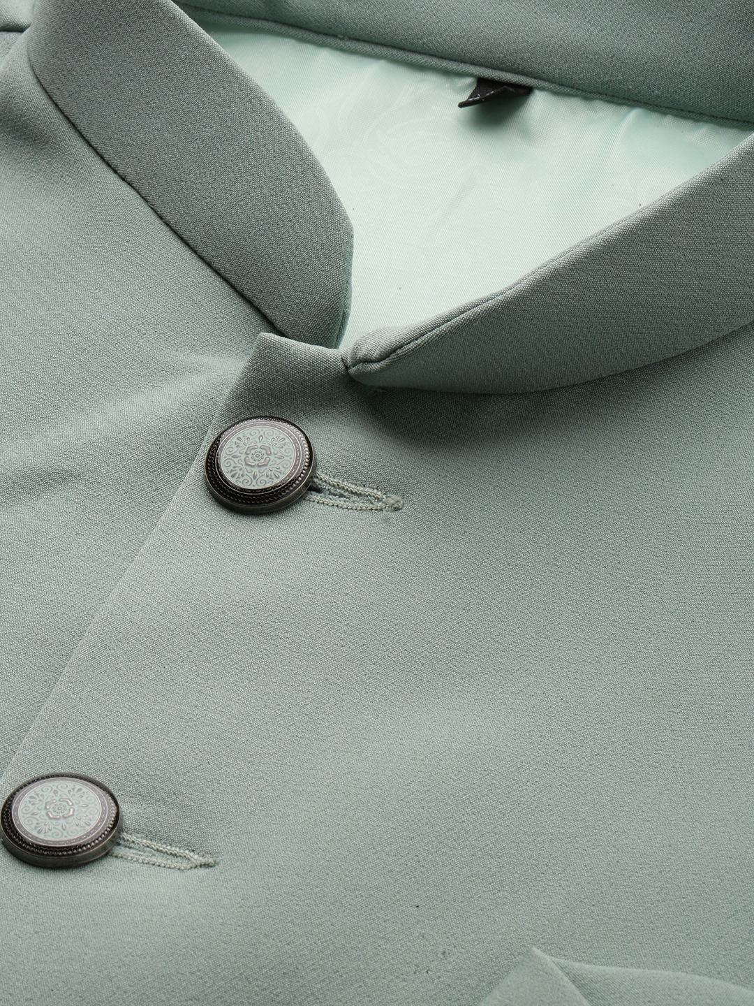 Showoff | SHOWOFF Men's Solid Mandarin Collar Sea Green Nehru Jacket 6