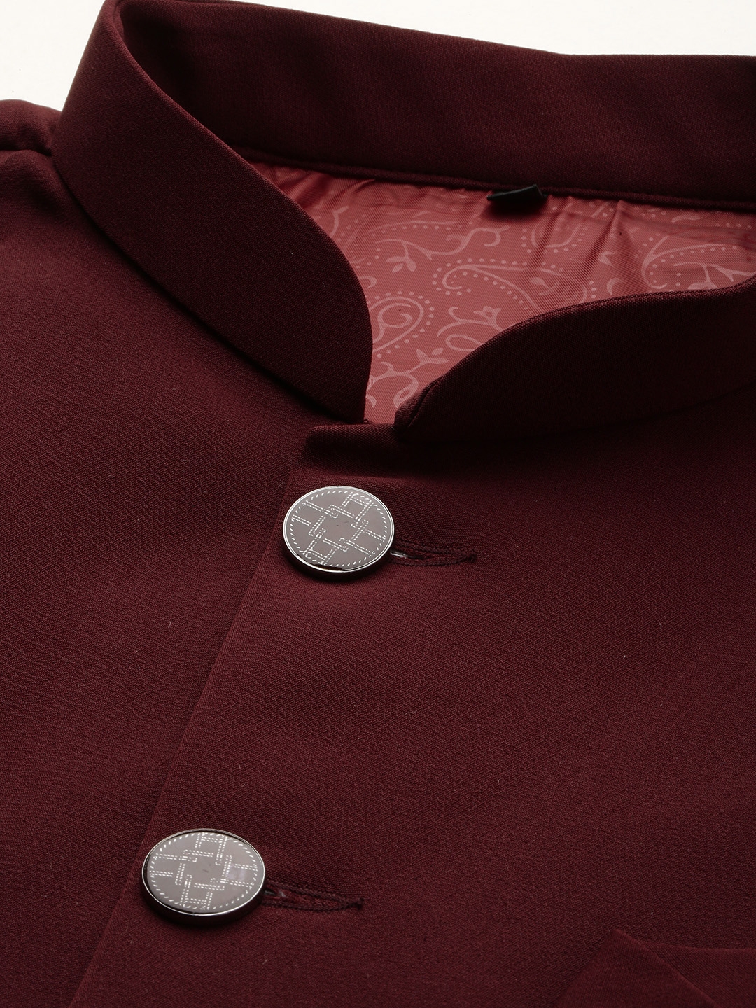 Showoff | SHOWOFF Men's Solid Mandarin Collar Burgundy Nehru Jacket 6