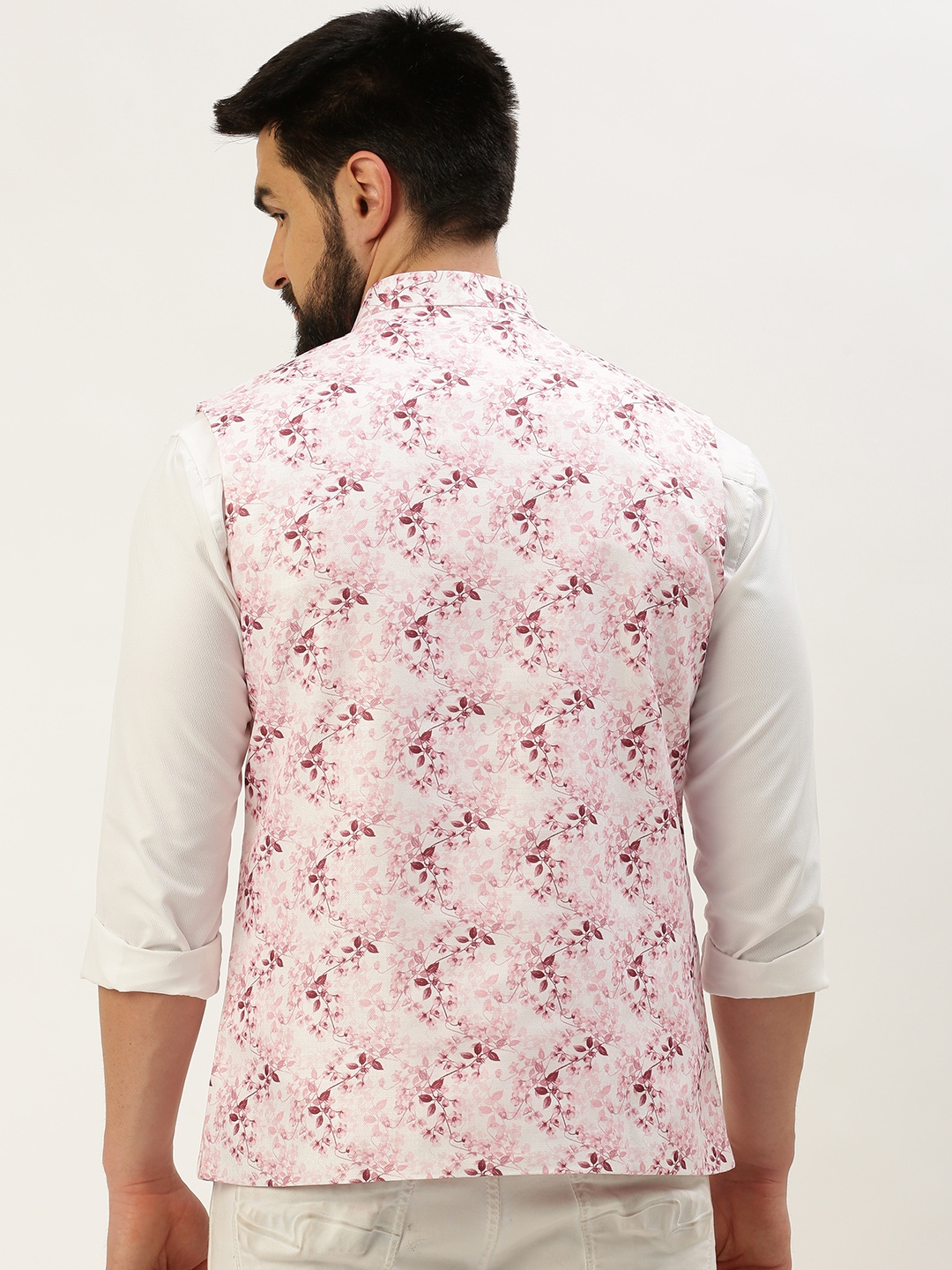 Showoff | SHOWOFF Men's Printed Mandarin Collar Pink Nehru Jacket 3