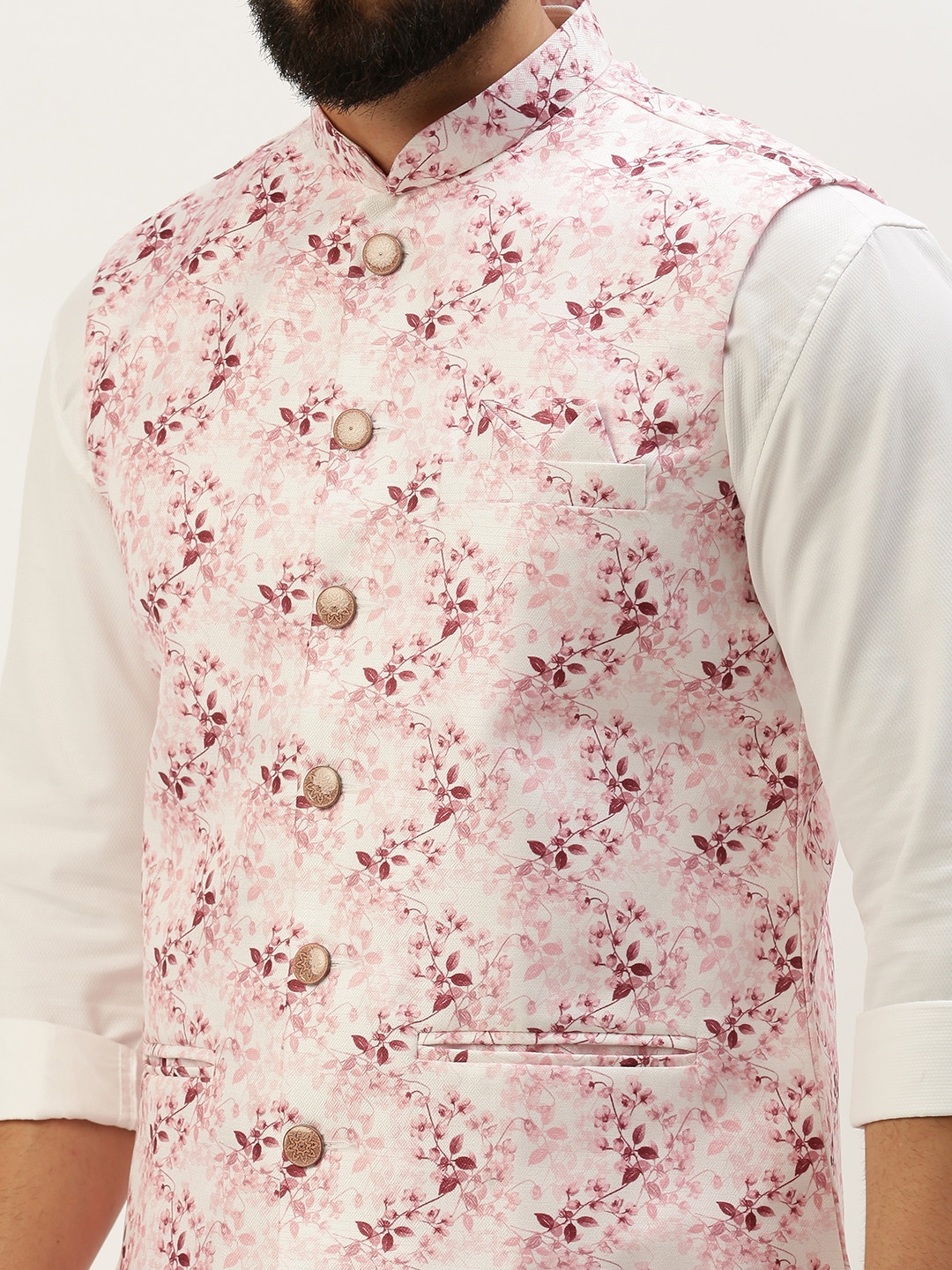 Showoff | SHOWOFF Men's Printed Mandarin Collar Pink Nehru Jacket 5