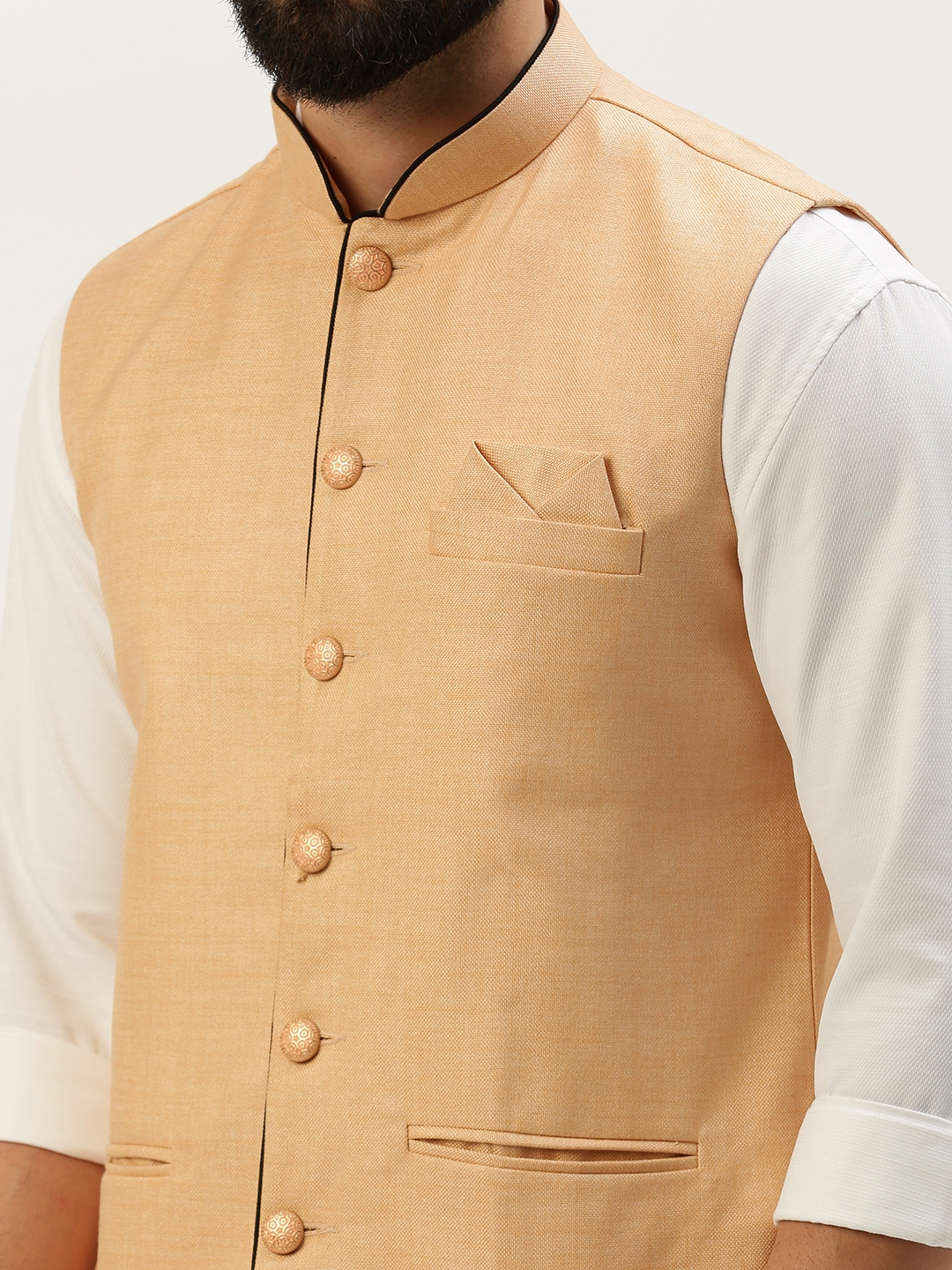 Showoff | SHOWOFF Men's Solid Mandarin Collar Peach Nehru Jacket 5