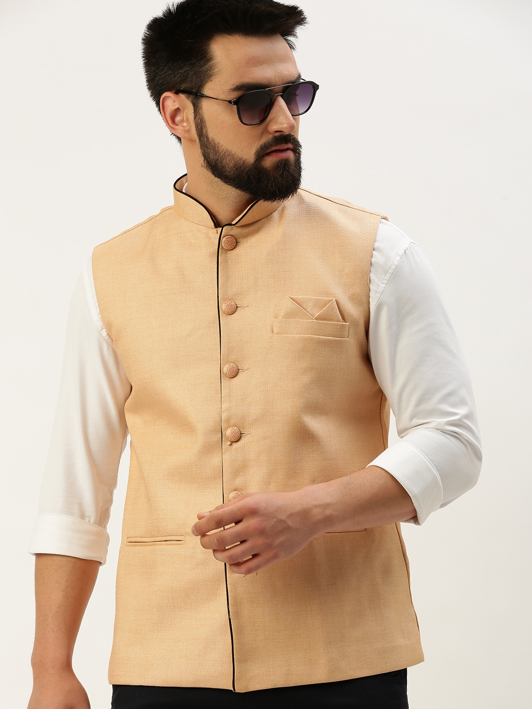 Showoff | SHOWOFF Men's Solid Mandarin Collar Peach Nehru Jacket 0