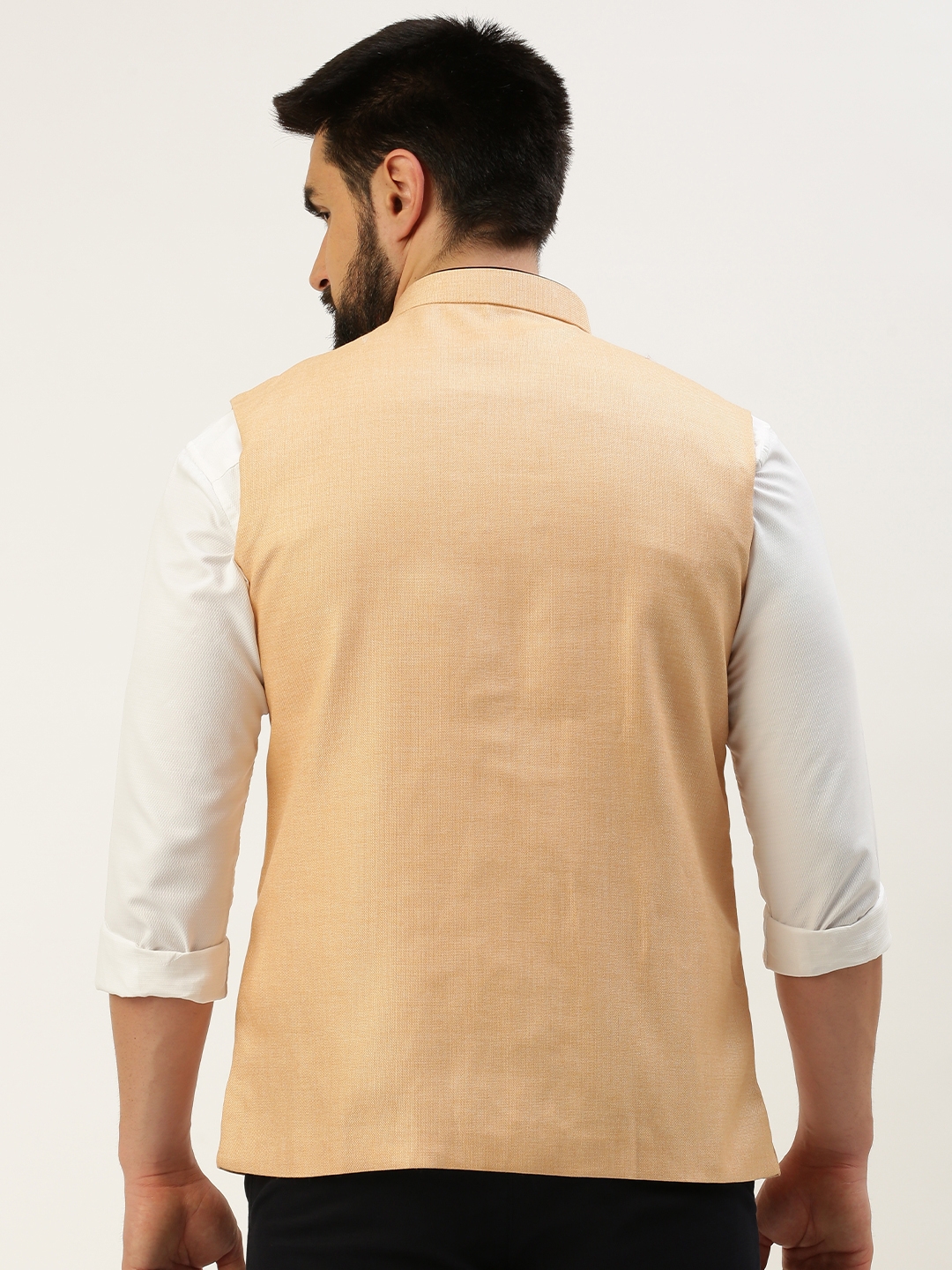 Showoff | SHOWOFF Men's Solid Mandarin Collar Peach Nehru Jacket 3