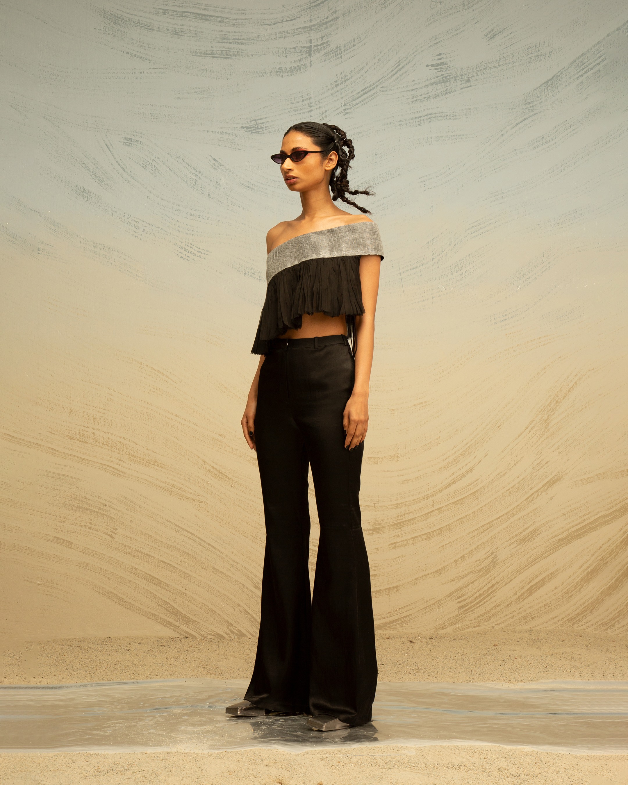 Bootcut Textured Satin Trousers