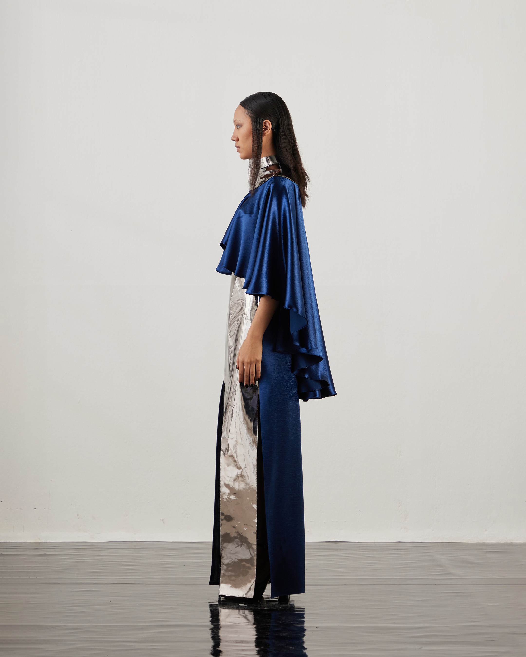 Mirror Slit Dress With Cape