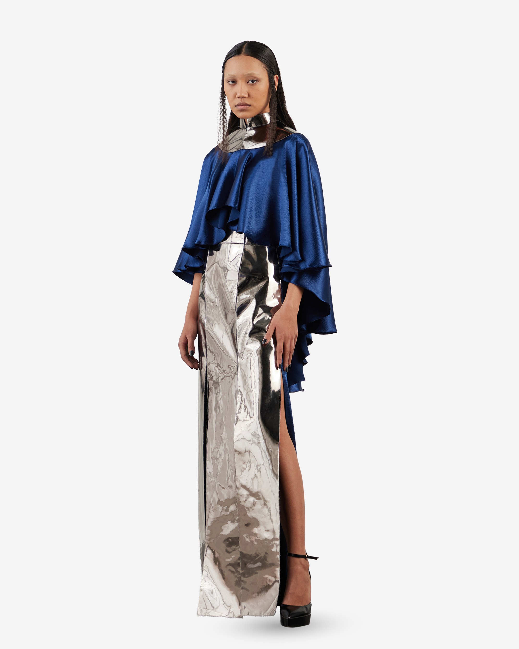 Mirror Slit Dress With Cape
