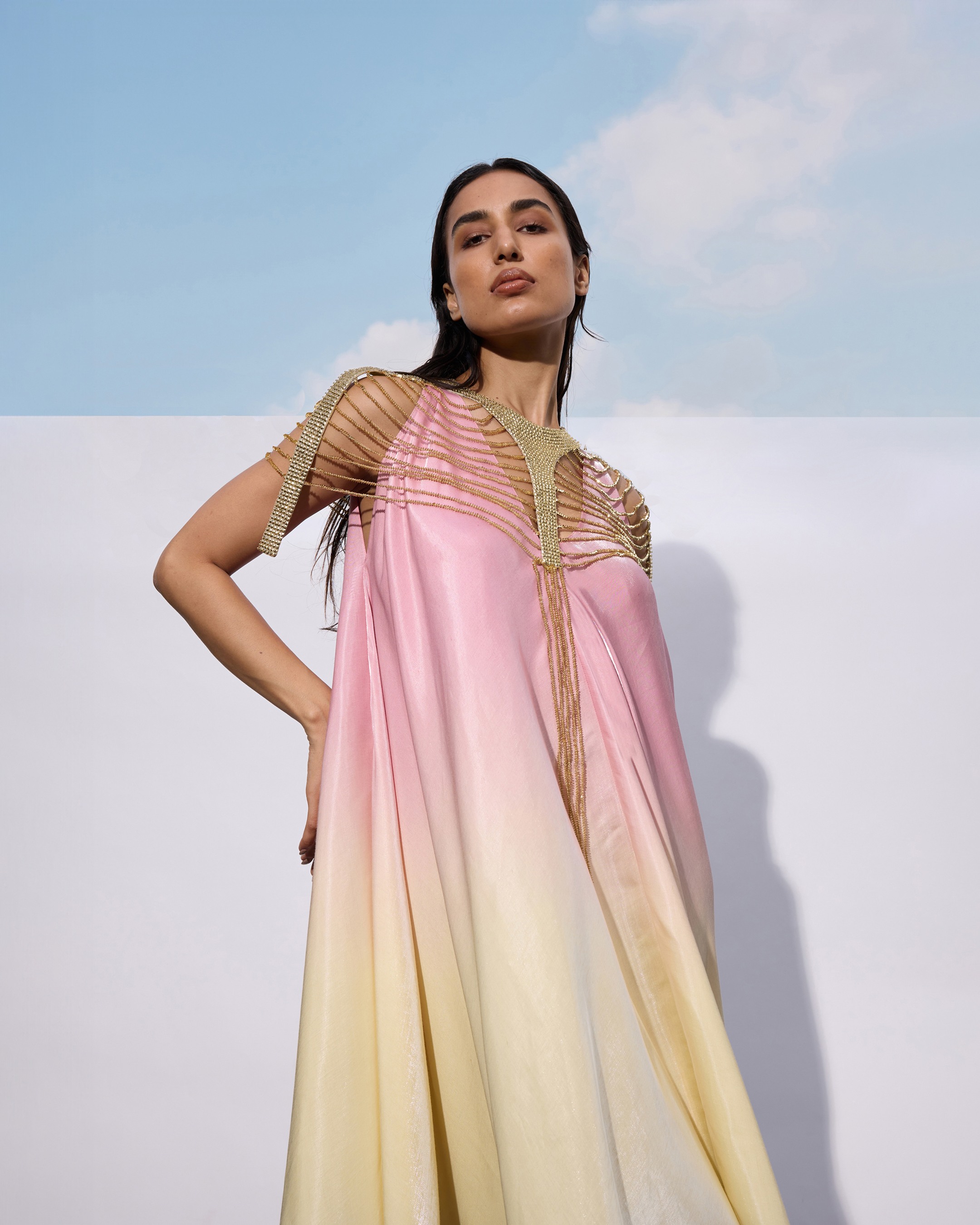 Ombre Satin Dress with Fringes