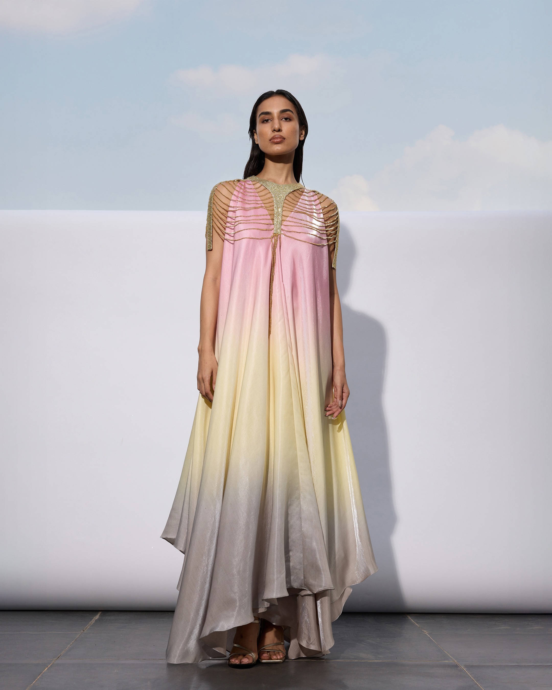 Ombre Satin Dress with Fringes