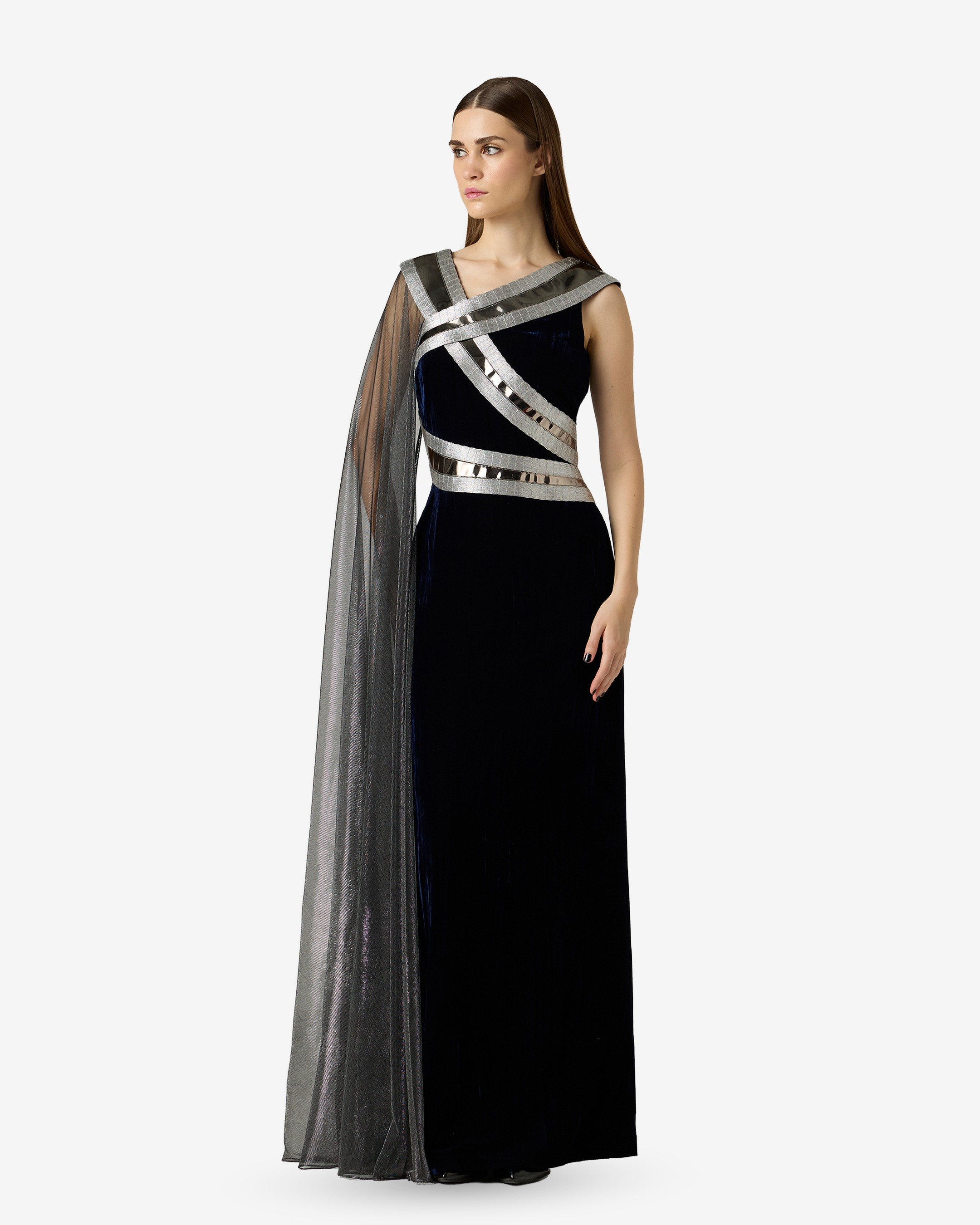 Metallic Tape Velvet Dress