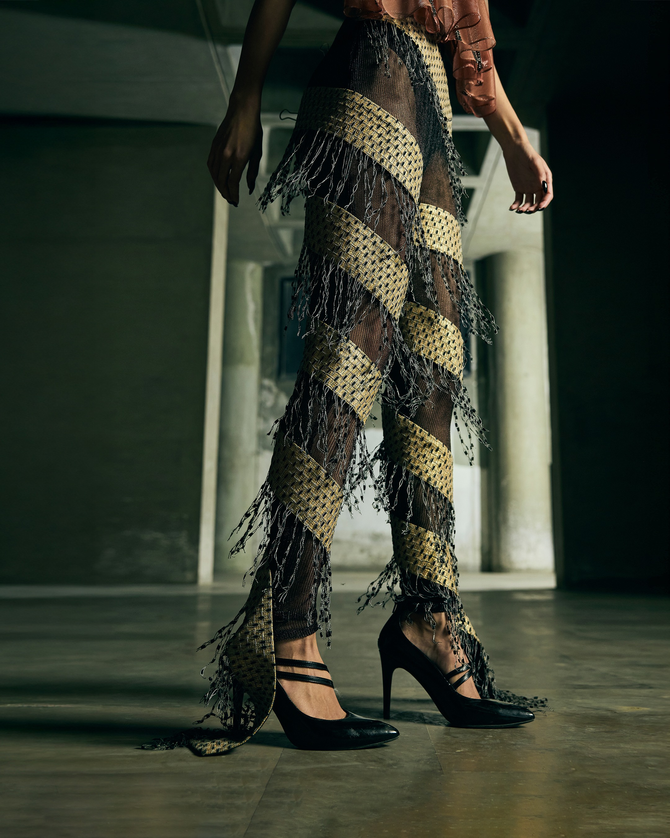 Handwoven Spiral Trousers With Fringes