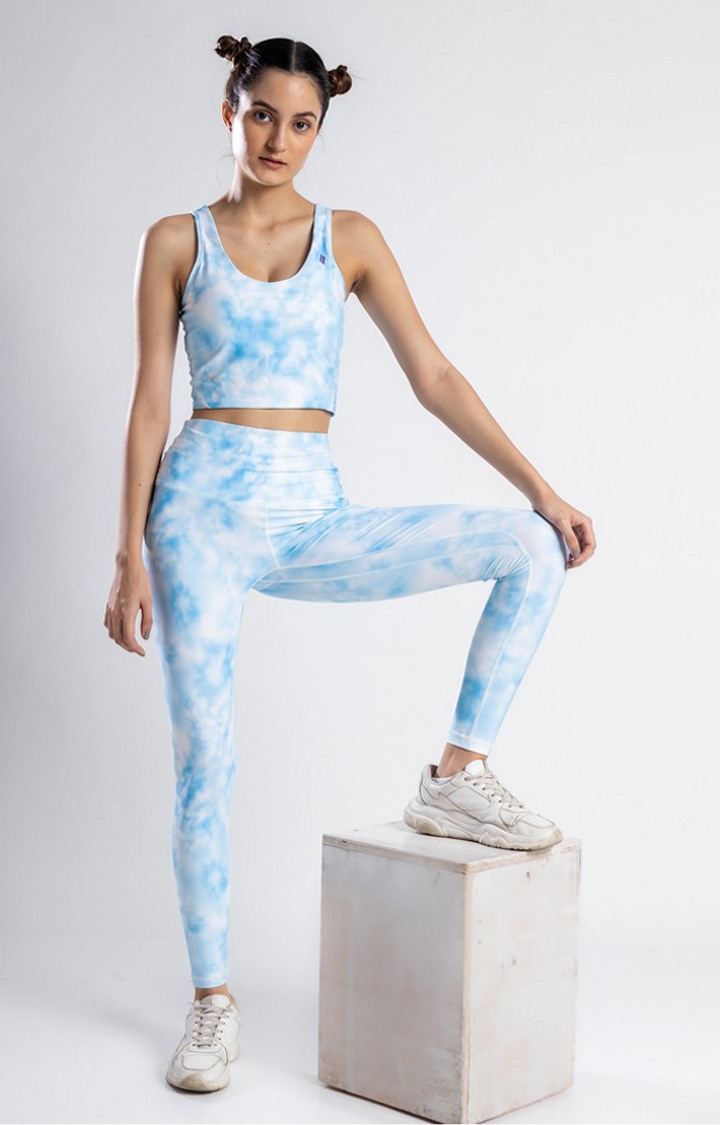 Women's Blue Tiedye Nylon Activewear Legging