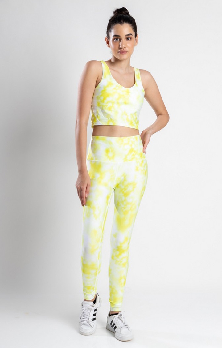 SKNZ Activewear | Women Yellow Nylon Tie Dye Tracksuits