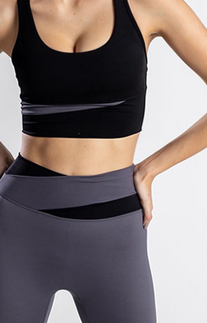 Women's Black Solid Nylon Activewear Legging