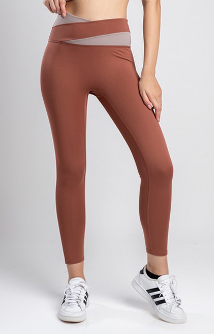 SKNZ Activewear | Women's Brown Solid Nylon Activewear Legging