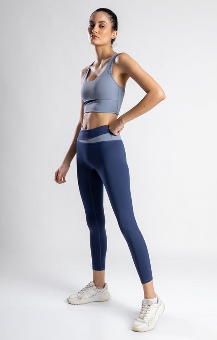 Women's Blue Solid Nylon Tracksuit