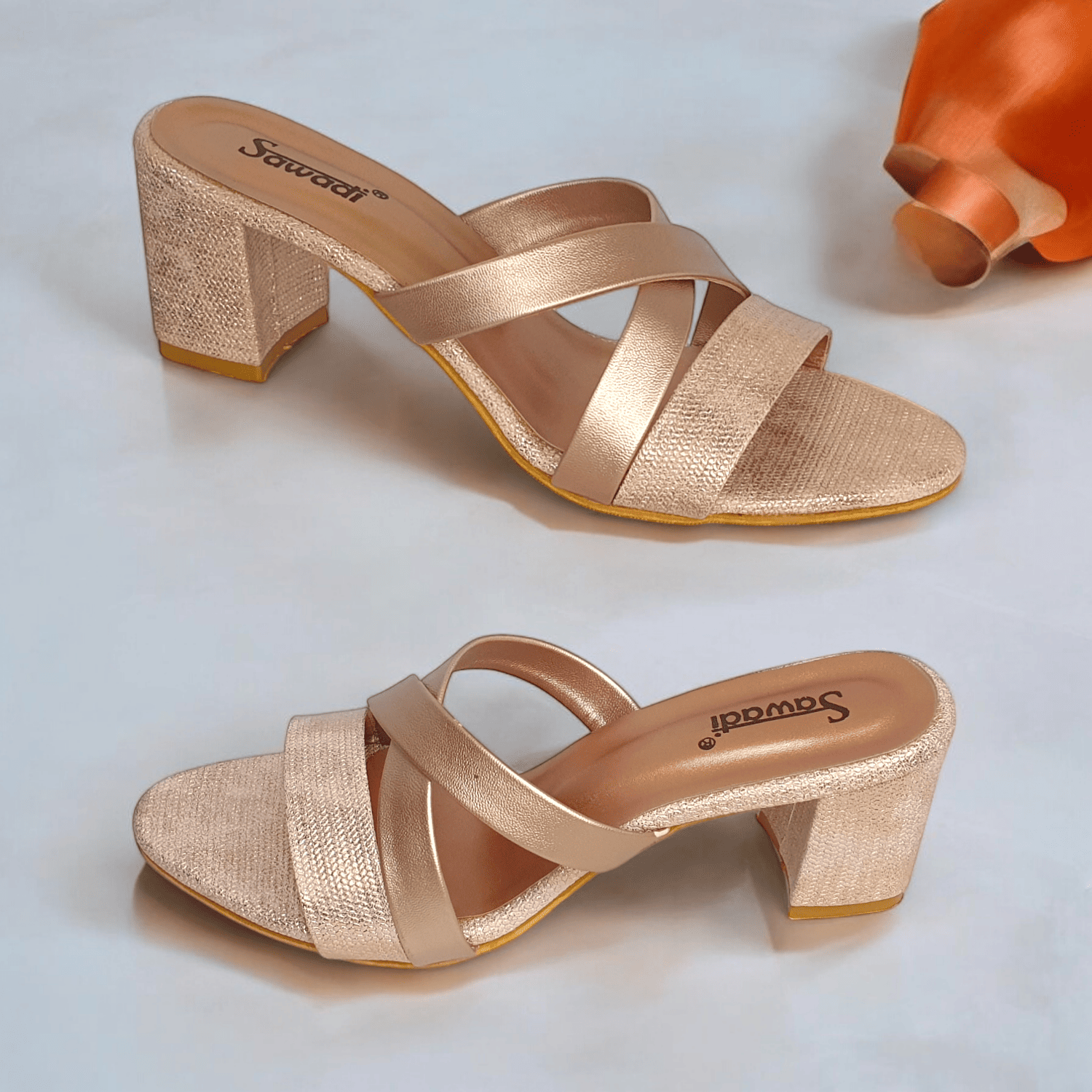 Elegant Rose Gold Block Heel Sandals for Women