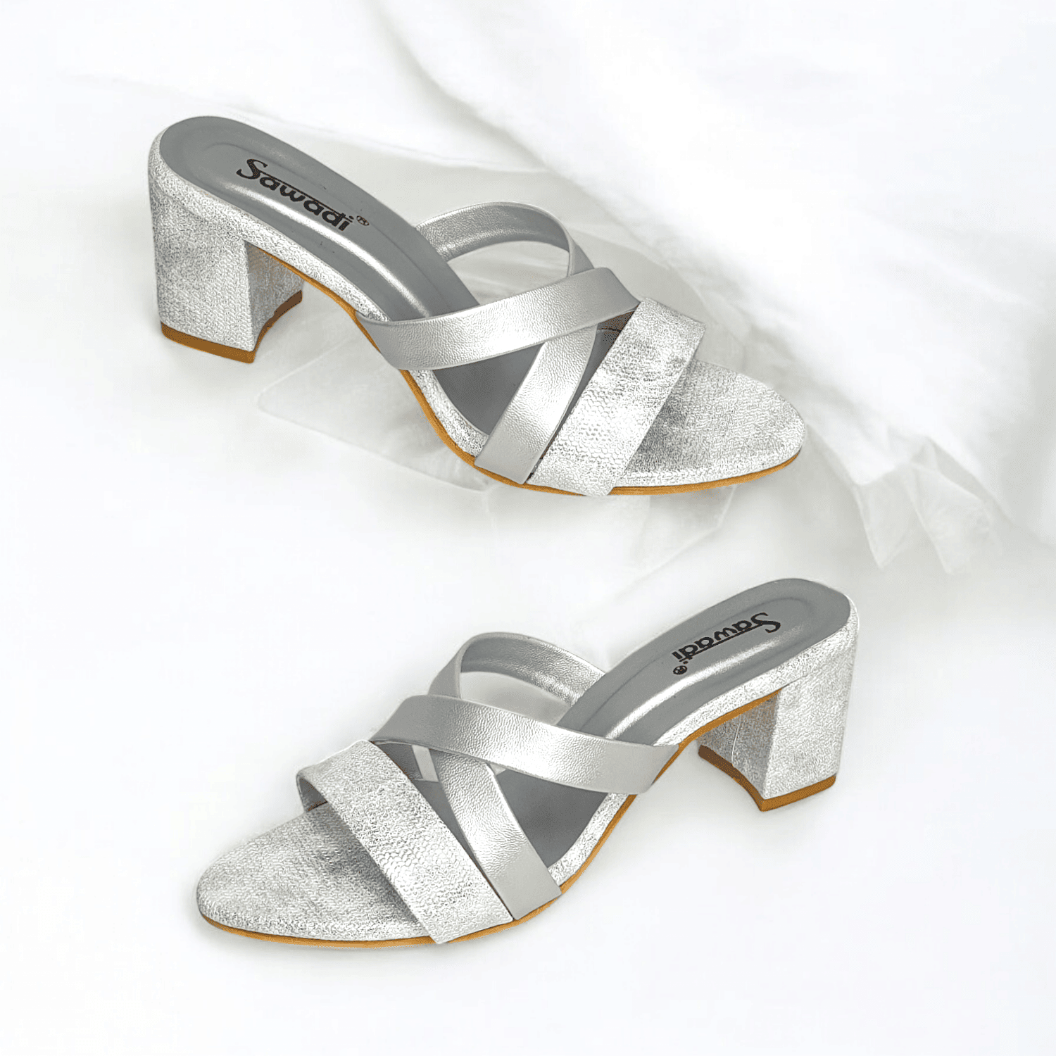 Stylish Silver Criss-Cross Block Heel Sandals for Women