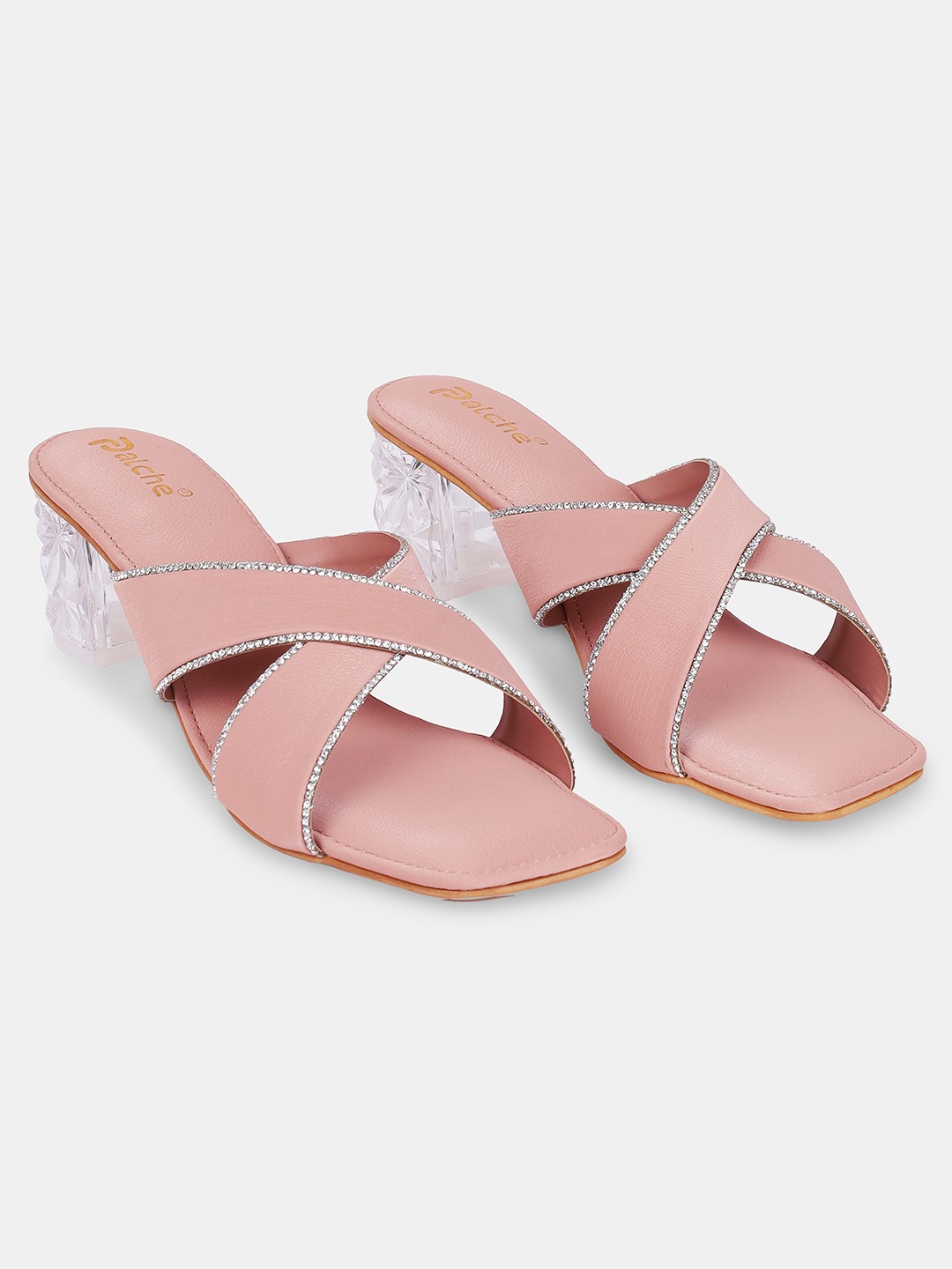 Women's Rhinestone Cross Strap Heeled Sandals – Pink | SawadiMart