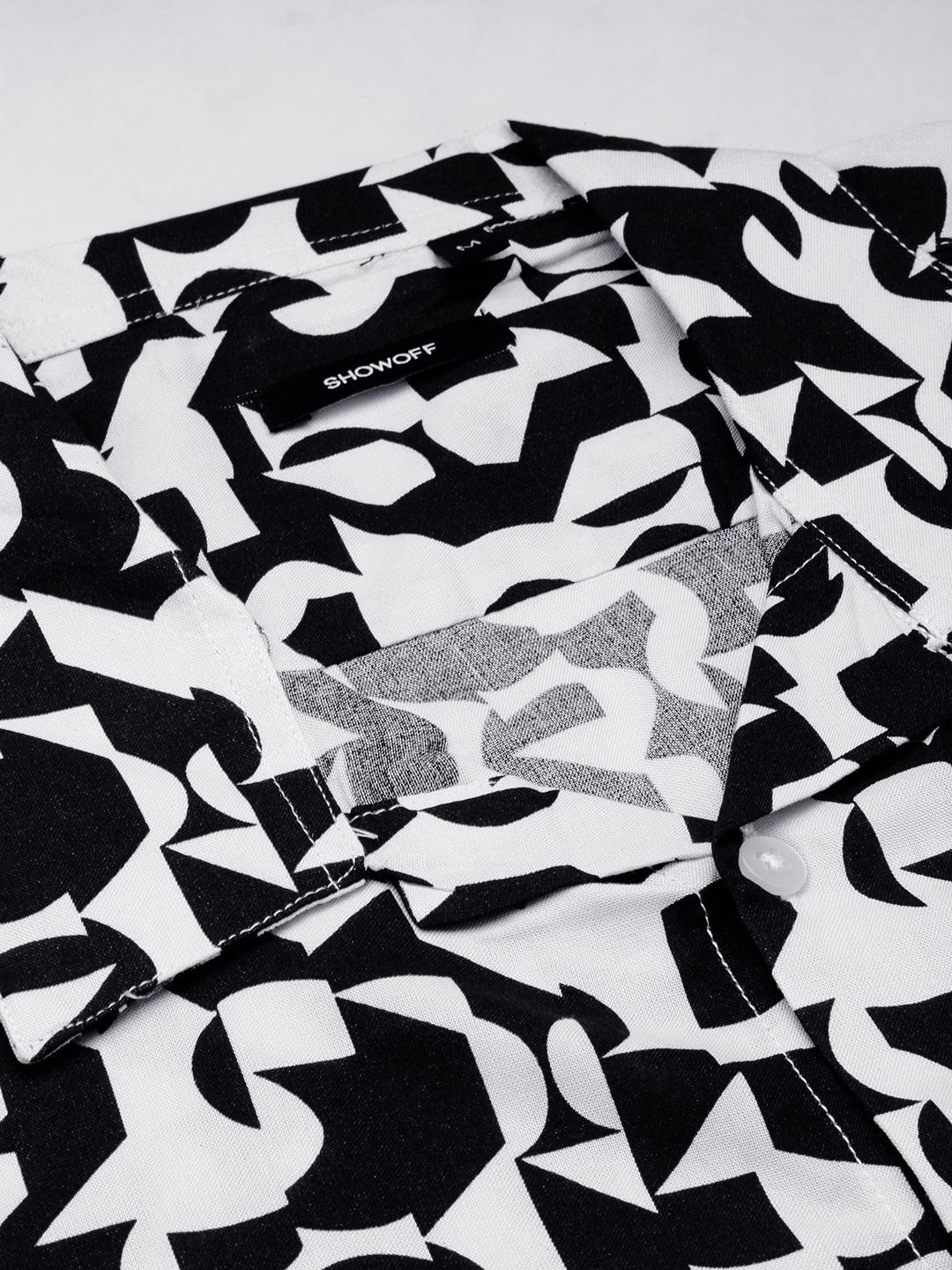 SHOWOFF Men White Printed Shirt Collar Short Sleeves Co-Ords Set