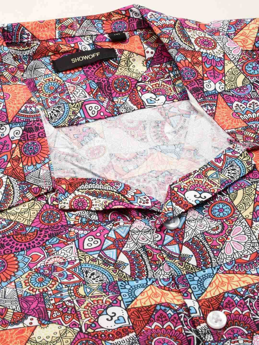SHOWOFF Men's Shirt Collar Short Sleeves Printed Multi Co-Ords Set