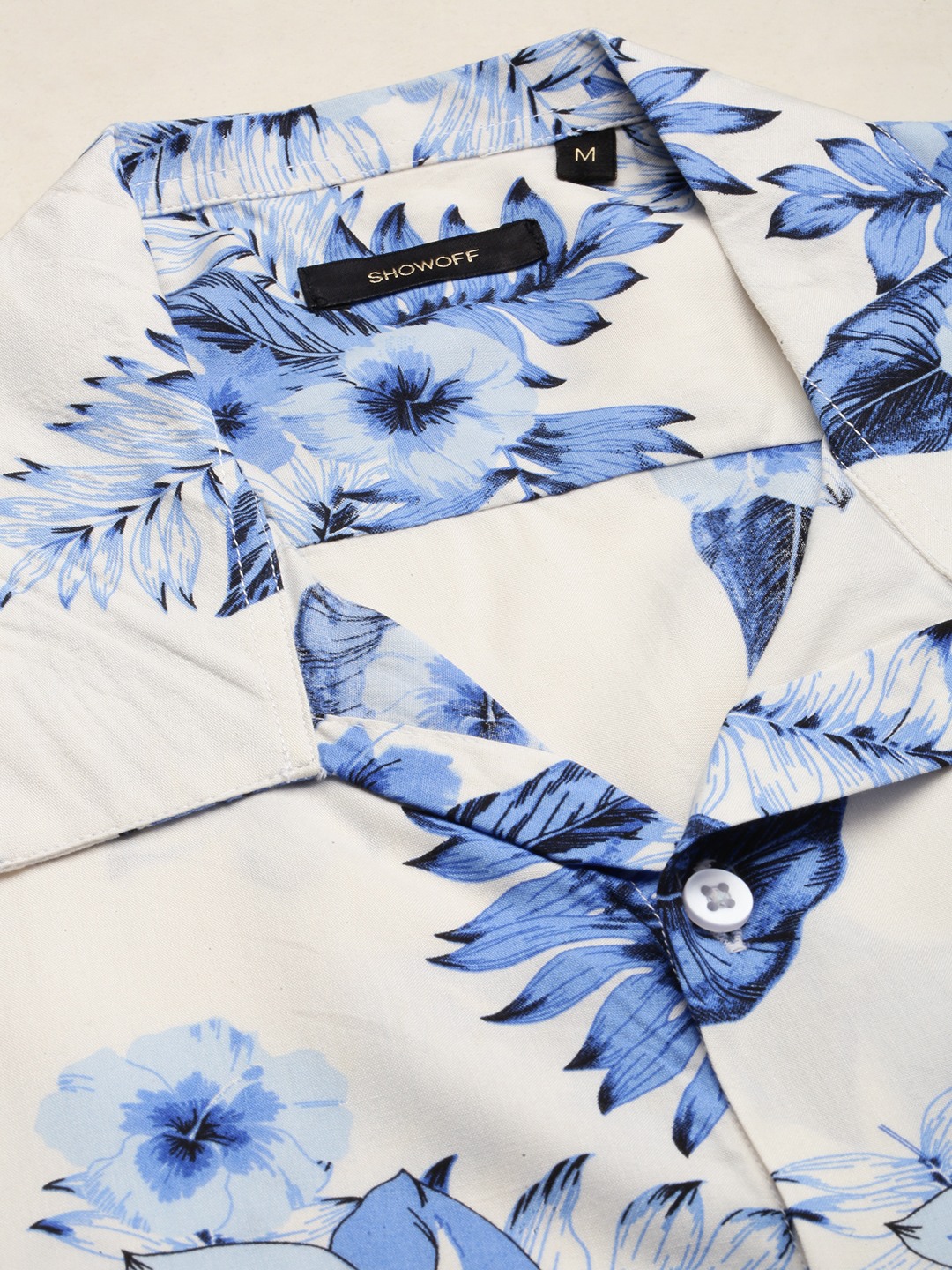 SHOWOFF Men's Shirt Collar Short Sleeves Printed White Co-Ords Set