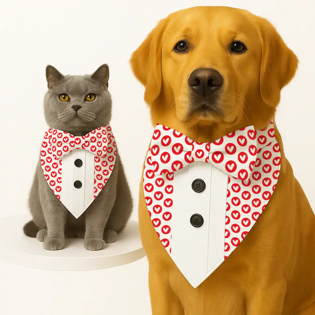 PawsIndia Valentines Edition Red Heart Printed Tuxedo for Pets