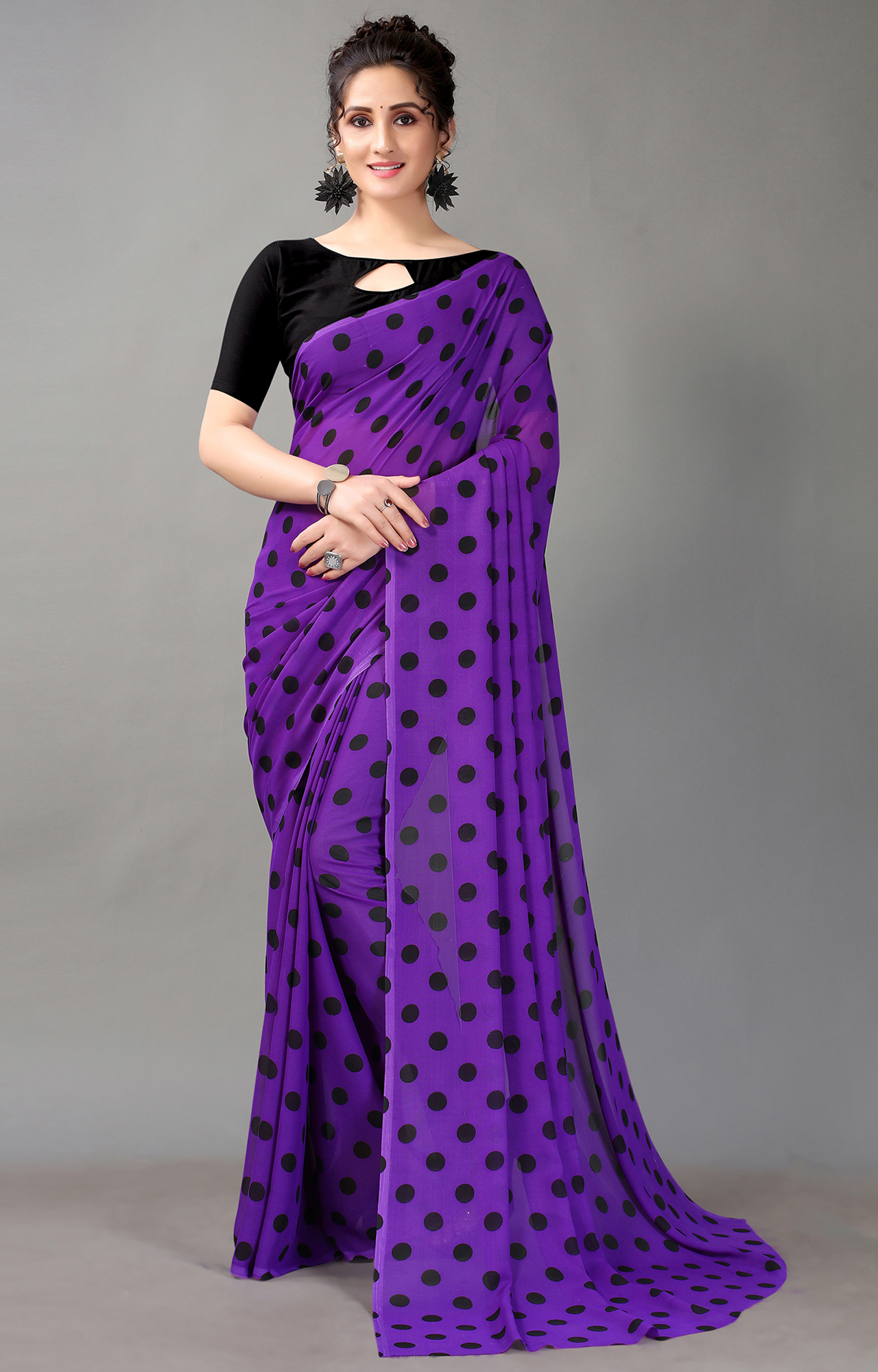 Buy Anand Sarees Polka Print Bollywood Georgette Red, White Sarees Online @  Best Price In India | Flipkart.com