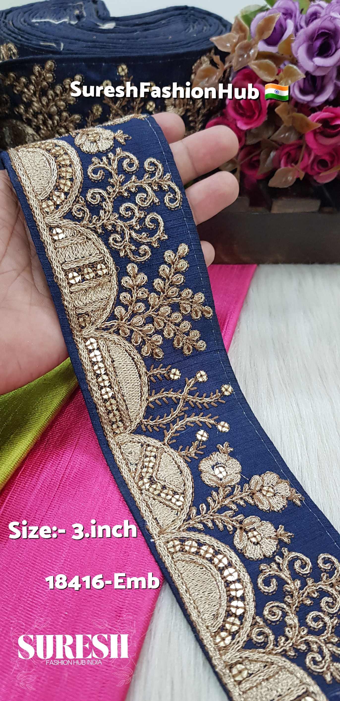 Navy Blue Sequence, Thread & Dori Embroidery Lace – 18416-Emb