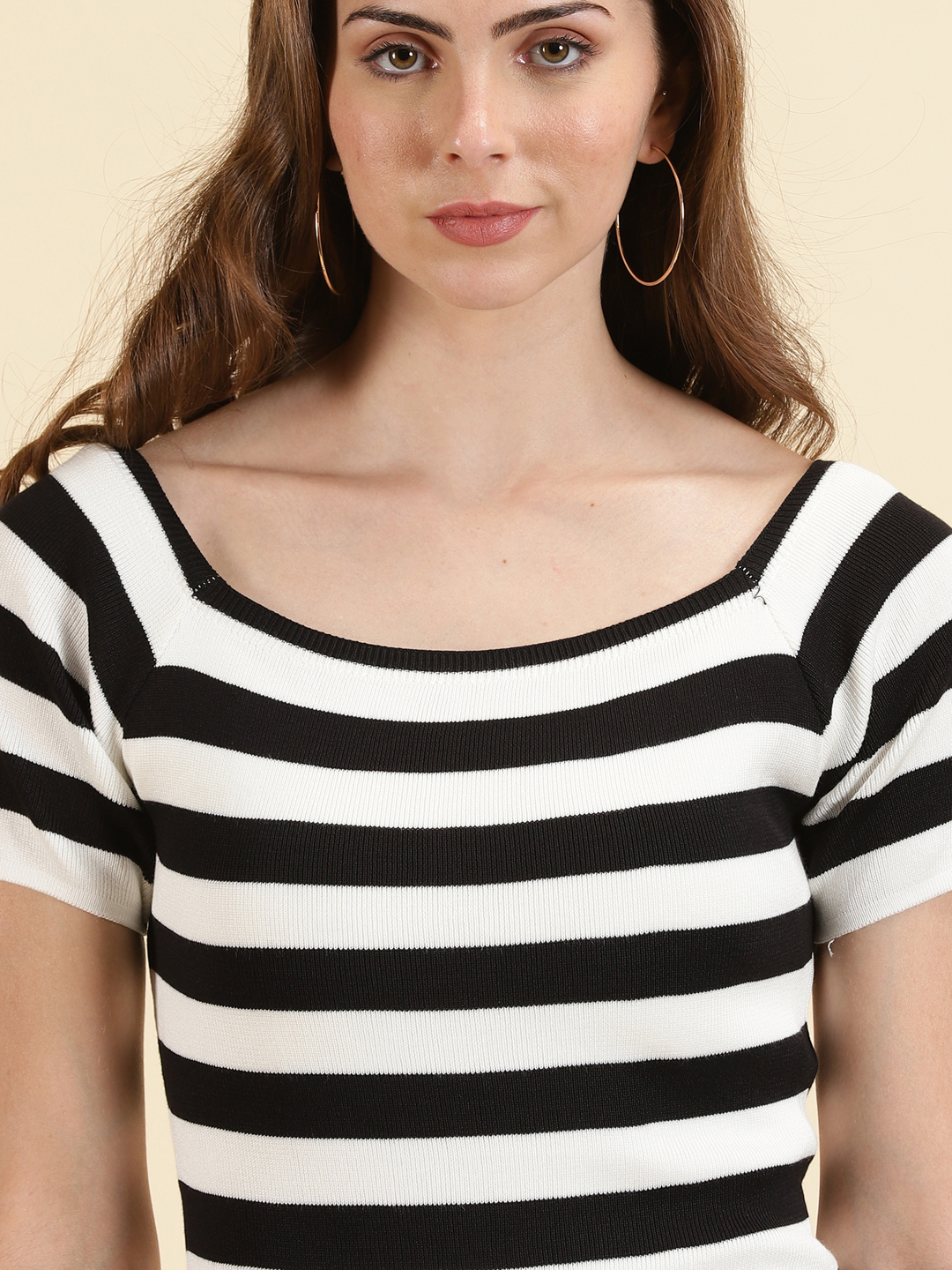 SHOWOFF Women's Mini Striped Sheath Black Dress