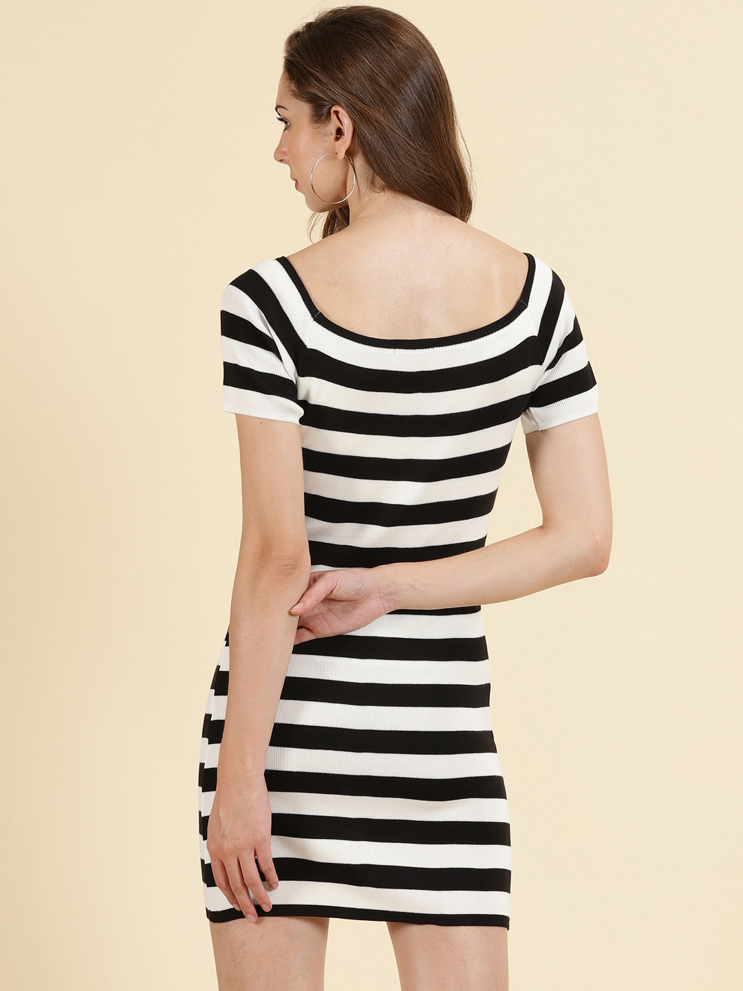 SHOWOFF Women's Mini Striped Sheath Black Dress