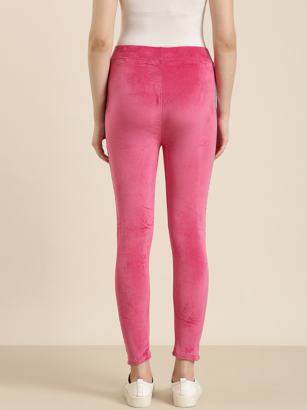 Hot Pink Velvet Leggings, Bottoms