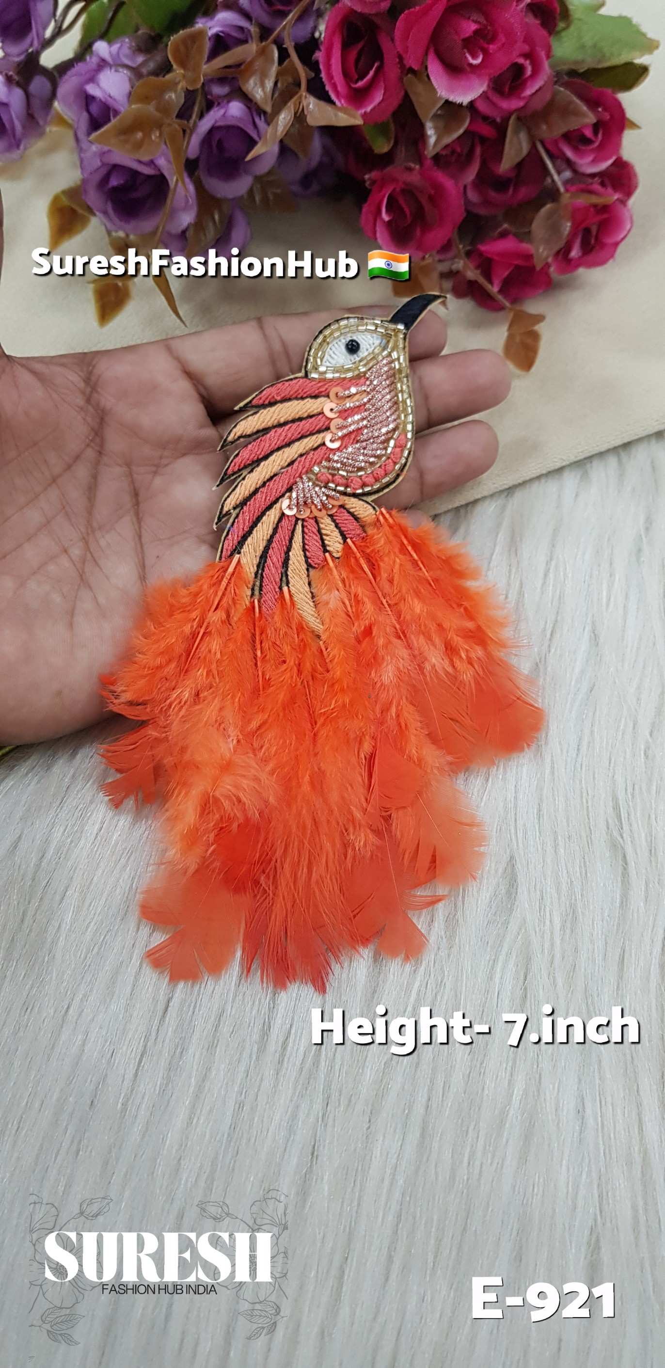 E-921 Orange & Peach Right Side Bird Feather Patch