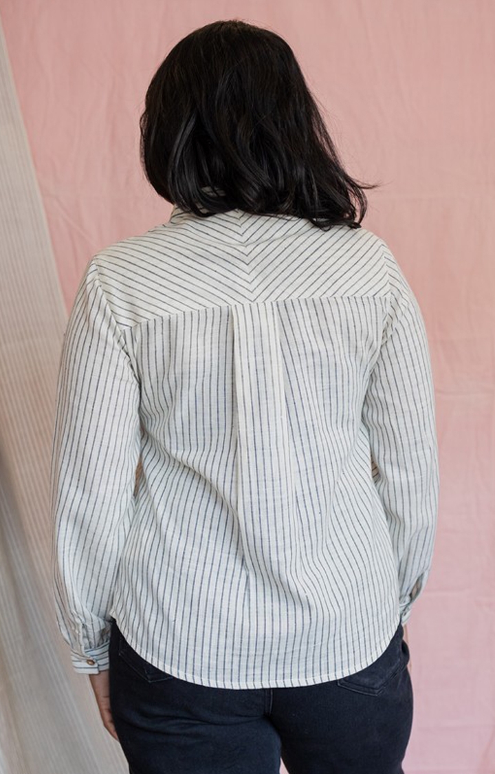 INGINIOUS Clothing Co. | Women's White and Blue Cotton Striped Casual Shirt 2