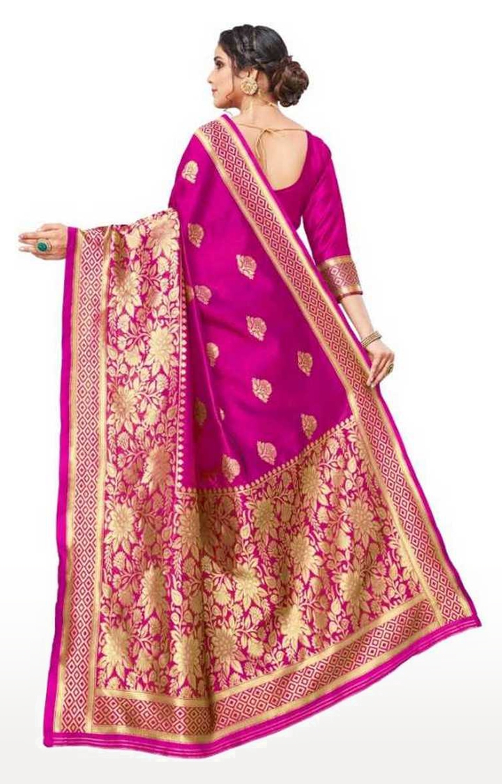 Glemora | Glemora Pink Lichi Cotton Aneri Saree With Unstitched Blouse 2